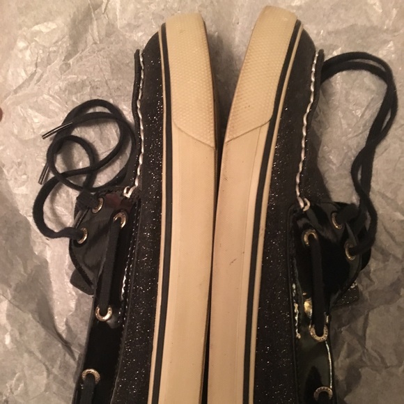 GUC Sperry Top-siders Black Glitter and White 8M - Picture 6 of 7